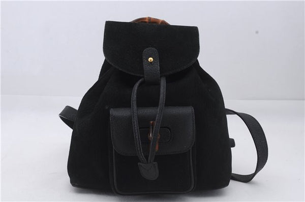 Authentic GUCCI Bamboo Backpack Suede Leather Black 7813D