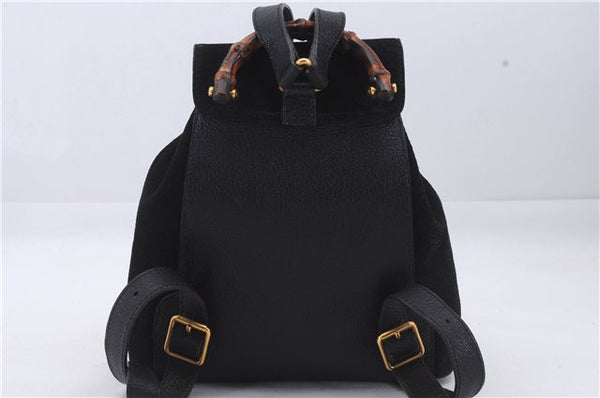 Authentic GUCCI Bamboo Backpack Suede Leather Black 7813D