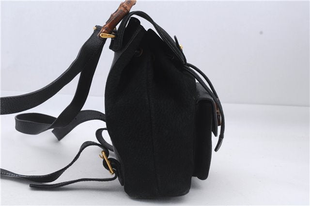 Authentic GUCCI Bamboo Backpack Suede Leather Black 7813D