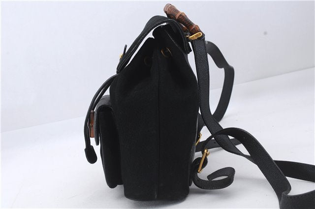 Authentic GUCCI Bamboo Backpack Suede Leather Black 7813D
