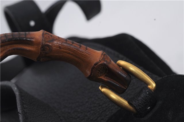 Authentic GUCCI Bamboo Backpack Suede Leather Black 7813D