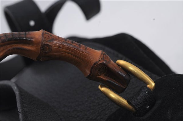 Authentic GUCCI Bamboo Backpack Suede Leather Black 7813D