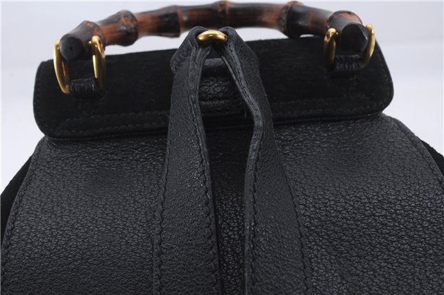 Authentic GUCCI Bamboo Backpack Suede Leather Black 7813D