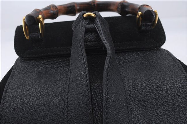 Authentic GUCCI Bamboo Backpack Suede Leather Black 7813D