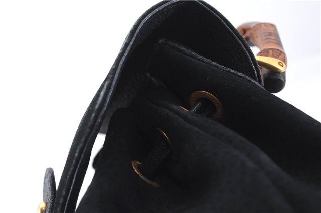 Authentic GUCCI Bamboo Backpack Suede Leather Black 7813D