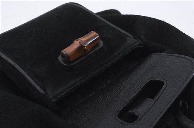 Authentic GUCCI Bamboo Backpack Suede Leather Black 7813D