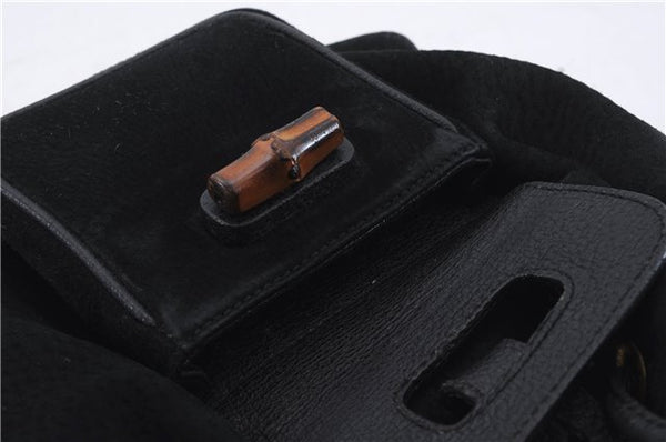 Authentic GUCCI Bamboo Backpack Suede Leather Black 7813D