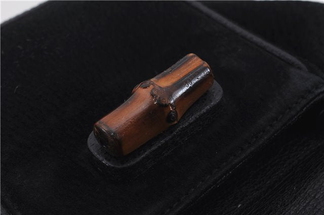 Authentic GUCCI Bamboo Backpack Suede Leather Black 7813D