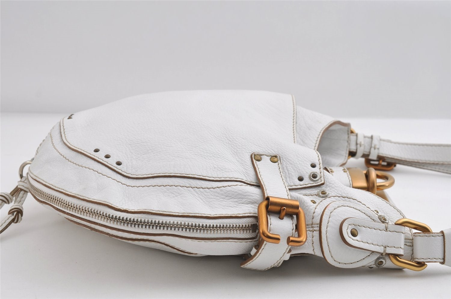 Authentic Chloe Vintage Paddington Leather Shoulder Cross Body Bag White 7817I