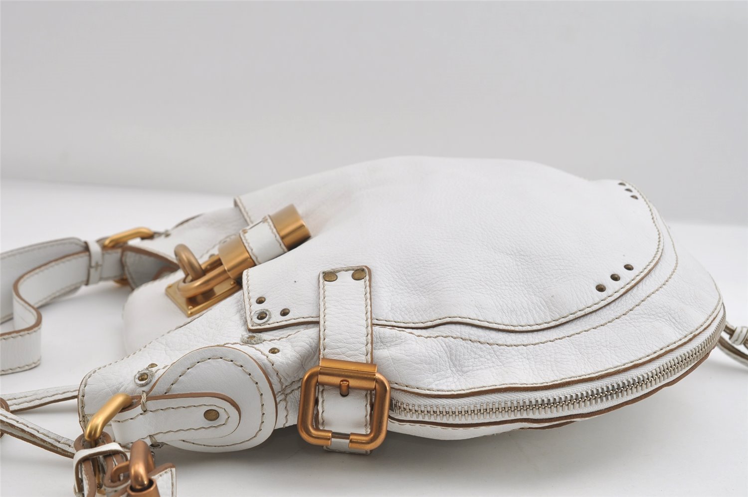 Authentic Chloe Vintage Paddington Leather Shoulder Cross Body Bag White 7817I