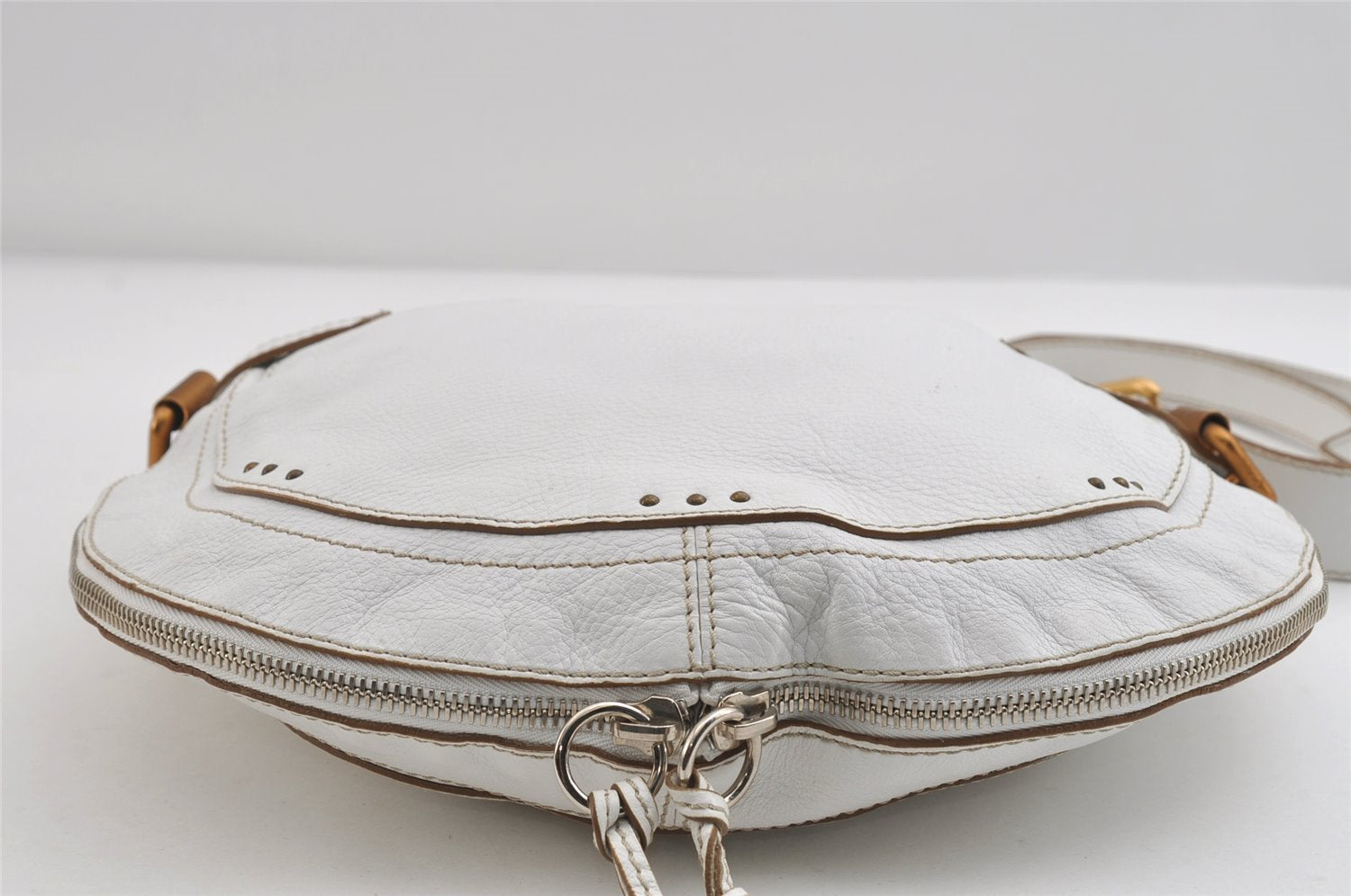 Authentic Chloe Vintage Paddington Leather Shoulder Cross Body Bag White 7817I