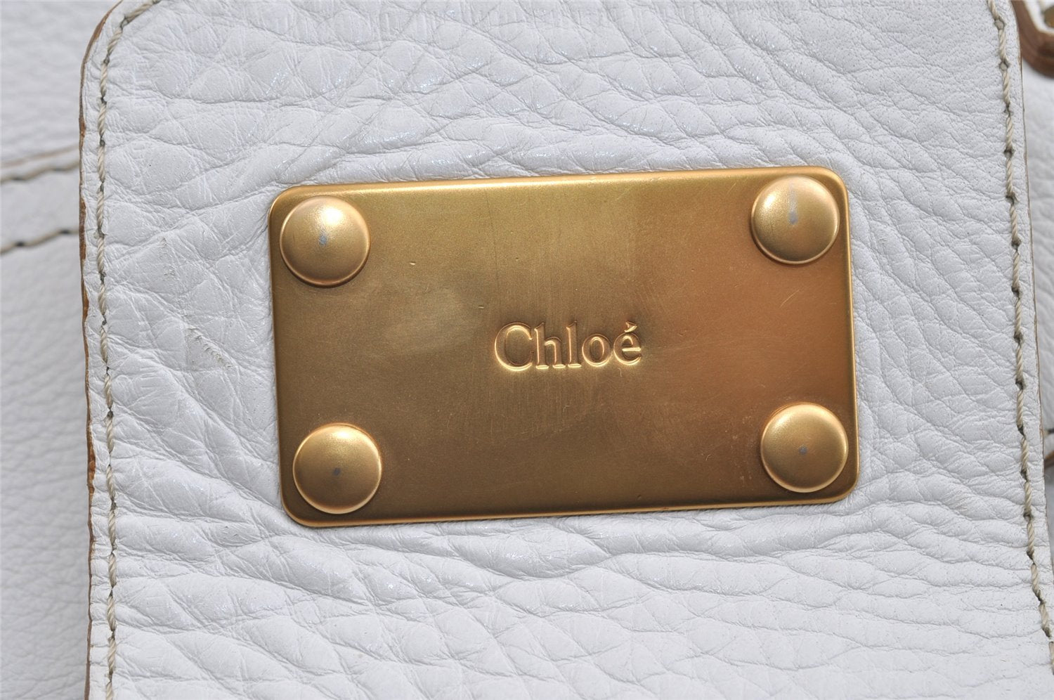 Authentic Chloe Vintage Paddington Leather Shoulder Cross Body Bag White 7817I