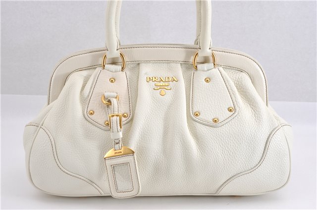 Authentic PRADA VIT DAINO Leather Nappa Shoulder Hand Bag BN1529 White 7819F