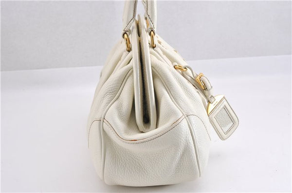 Authentic PRADA VIT DAINO Leather Nappa Shoulder Hand Bag BN1529 White 7819F