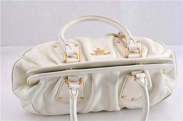 Authentic PRADA VIT DAINO Leather Nappa Shoulder Hand Bag BN1529 White 7819F