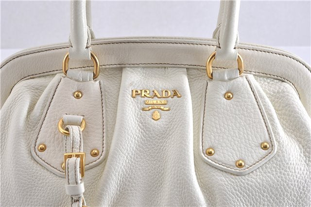 Authentic PRADA VIT DAINO Leather Nappa Shoulder Hand Bag BN1529 White 7819F