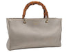 Authentic GUCCI Bamboo Shopper Medium 2Way Hand Bag Leather Metallic Beige 7821F