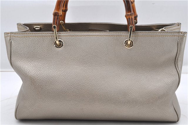 Authentic GUCCI Bamboo Shopper Medium 2Way Hand Bag Leather Metallic Beige 7821F