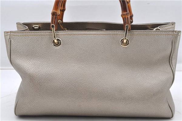 Authentic GUCCI Bamboo Shopper Medium 2Way Hand Bag Leather Metallic Beige 7821F