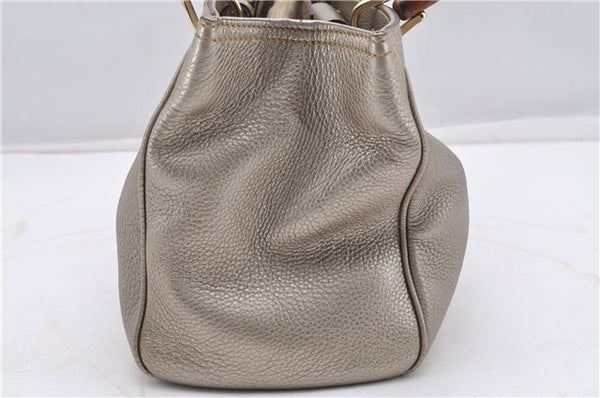 Authentic GUCCI Bamboo Shopper Medium 2Way Hand Bag Leather Metallic Beige 7821F