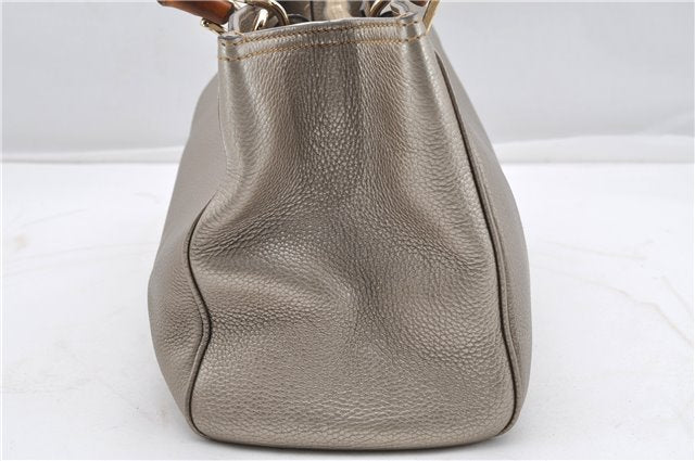 Authentic GUCCI Bamboo Shopper Medium 2Way Hand Bag Leather Metallic Beige 7821F