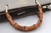 Authentic GUCCI Bamboo Shopper Medium 2Way Hand Bag Leather Metallic Beige 7821F