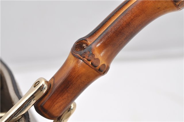 Authentic GUCCI Bamboo Shopper Medium 2Way Hand Bag Leather Metallic Beige 7821F