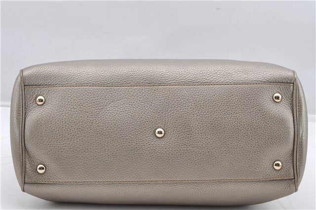 Authentic GUCCI Bamboo Shopper Medium 2Way Hand Bag Leather Metallic Beige 7821F