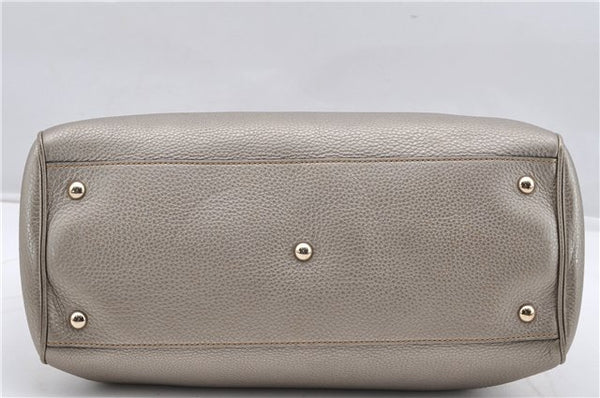 Authentic GUCCI Bamboo Shopper Medium 2Way Hand Bag Leather Metallic Beige 7821F