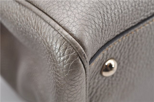 Authentic GUCCI Bamboo Shopper Medium 2Way Hand Bag Leather Metallic Beige 7821F