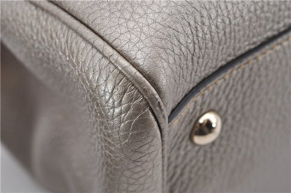 Authentic GUCCI Bamboo Shopper Medium 2Way Hand Bag Leather Metallic Beige 7821F