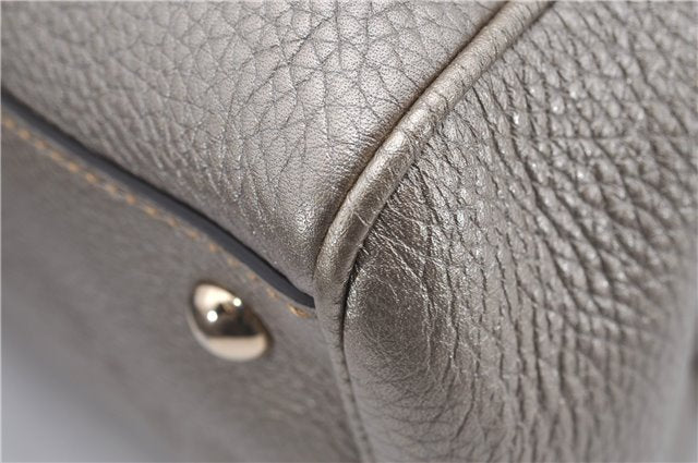 Authentic GUCCI Bamboo Shopper Medium 2Way Hand Bag Leather Metallic Beige 7821F