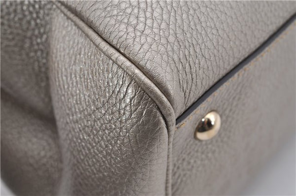 Authentic GUCCI Bamboo Shopper Medium 2Way Hand Bag Leather Metallic Beige 7821F