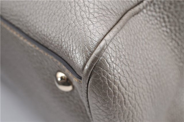 Authentic GUCCI Bamboo Shopper Medium 2Way Hand Bag Leather Metallic Beige 7821F