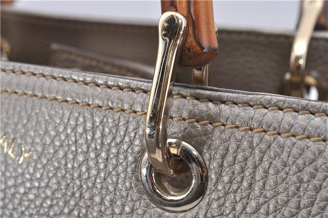 Authentic GUCCI Bamboo Shopper Medium 2Way Hand Bag Leather Metallic Beige 7821F