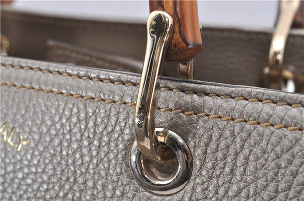 Authentic GUCCI Bamboo Shopper Medium 2Way Hand Bag Leather Metallic Beige 7821F