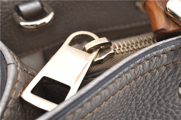 Authentic GUCCI Bamboo Shopper Medium 2Way Hand Bag Leather Metallic Beige 7821F