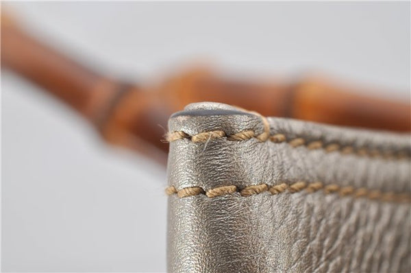 Authentic GUCCI Bamboo Shopper Medium 2Way Hand Bag Leather Metallic Beige 7821F