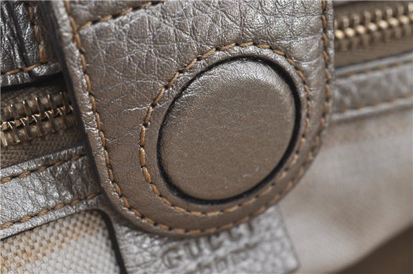 Authentic GUCCI Bamboo Shopper Medium 2Way Hand Bag Leather Metallic Beige 7821F