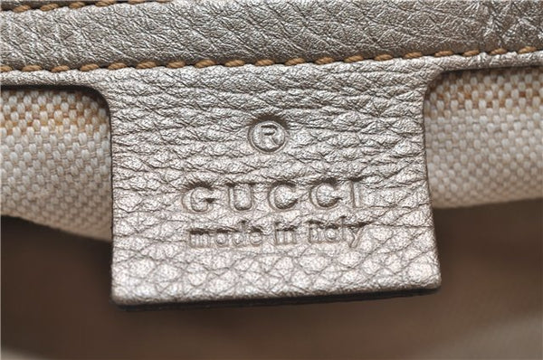 Authentic GUCCI Bamboo Shopper Medium 2Way Hand Bag Leather Metallic Beige 7821F