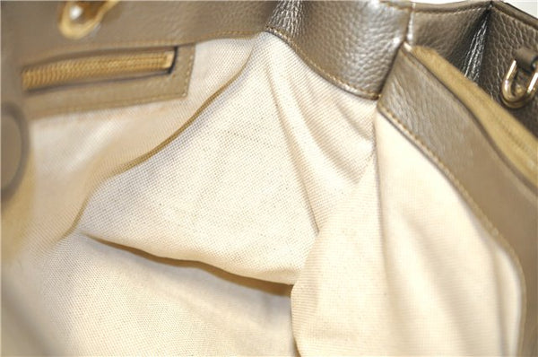 Authentic GUCCI Bamboo Shopper Medium 2Way Hand Bag Leather Metallic Beige 7821F
