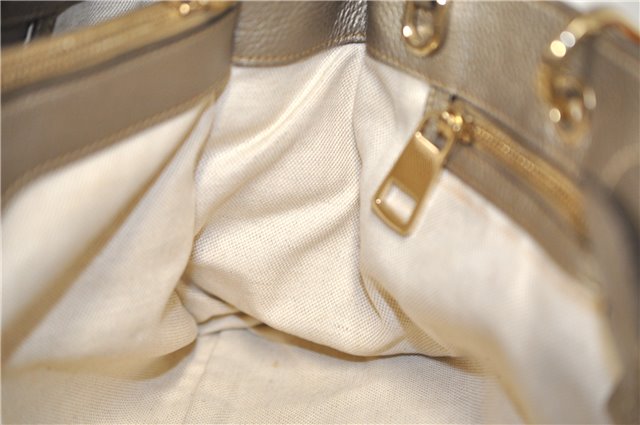 Authentic GUCCI Bamboo Shopper Medium 2Way Hand Bag Leather Metallic Beige 7821F