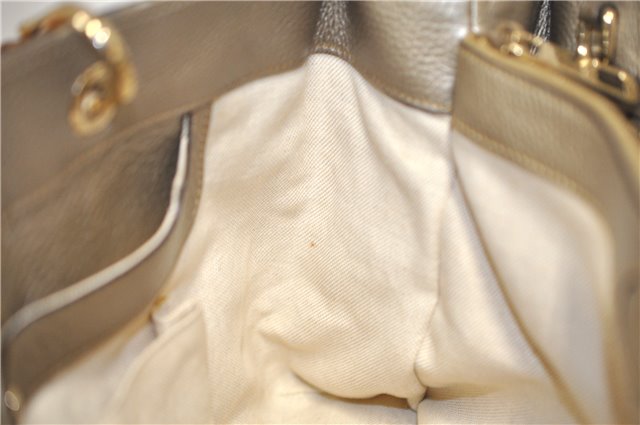 Authentic GUCCI Bamboo Shopper Medium 2Way Hand Bag Leather Metallic Beige 7821F
