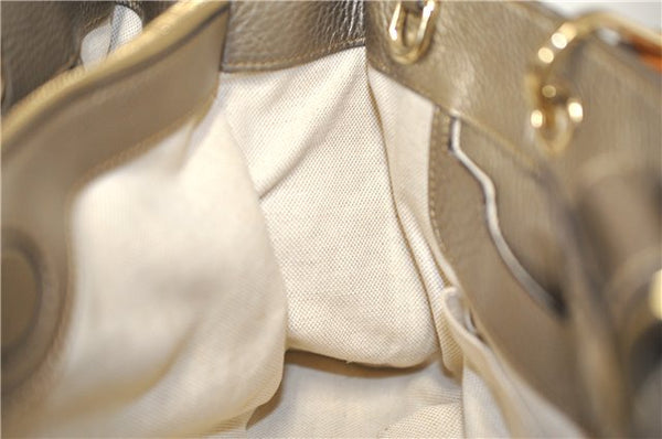 Authentic GUCCI Bamboo Shopper Medium 2Way Hand Bag Leather Metallic Beige 7821F