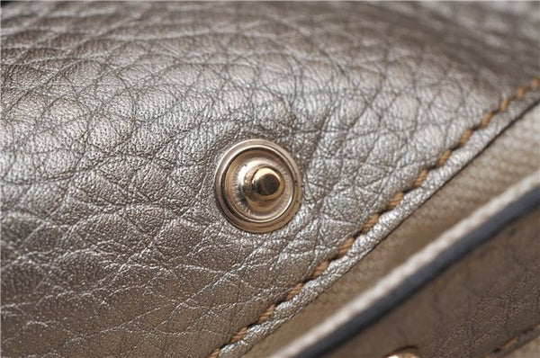 Authentic GUCCI Bamboo Shopper Medium 2Way Hand Bag Leather Metallic Beige 7821F