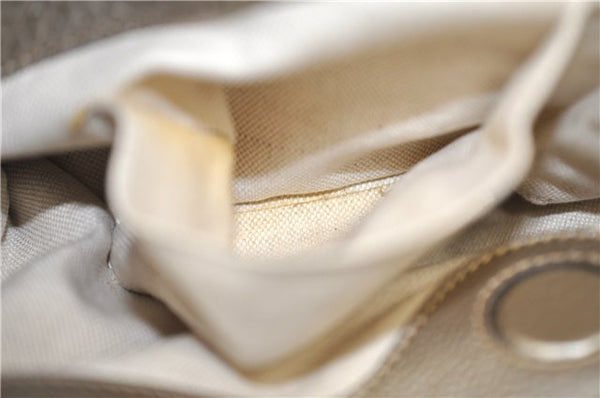 Authentic GUCCI Bamboo Shopper Medium 2Way Hand Bag Leather Metallic Beige 7821F