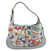 Authentic GUCCI Jackie Flora Shoulder Bag Canvas Leather 550152 Light Blue 7825F