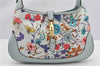 Authentic GUCCI Jackie Flora Shoulder Bag Canvas Leather 550152 Light Blue 7825F