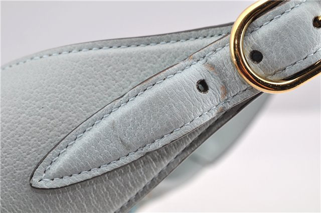 Authentic GUCCI Jackie Flora Shoulder Bag Canvas Leather 550152 Light Blue 7825F