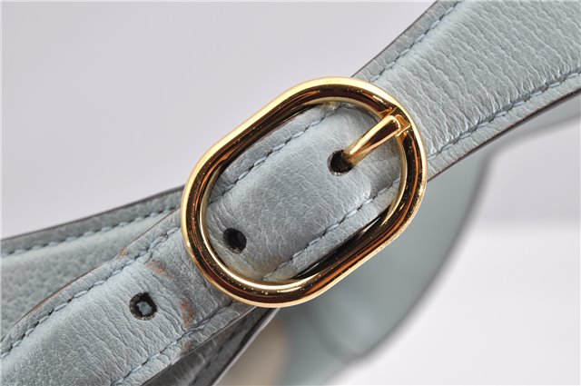 Authentic GUCCI Jackie Flora Shoulder Bag Canvas Leather 550152 Light Blue 7825F